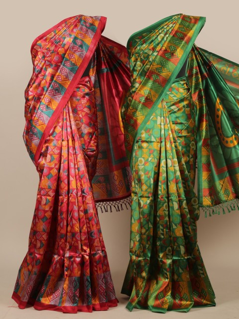 

Pothys Pack Of 2 Red & Green Jute Silk Sarees