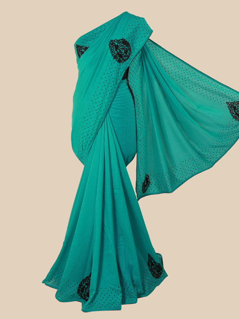 

Pothys Teal & Black Embellished Art Silk Saree