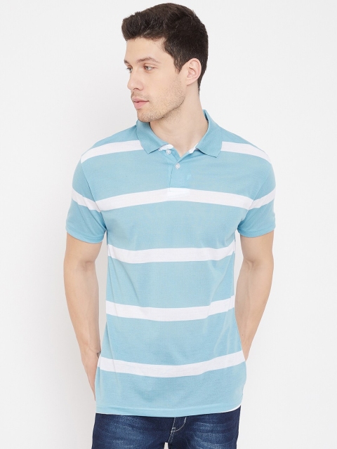 

HALTON HILLS Men Blue & White Striped Polo Collar T-shirt