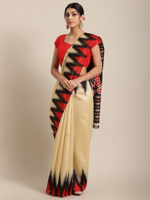 

KSUT Cream-Coloured Art Silk Saree