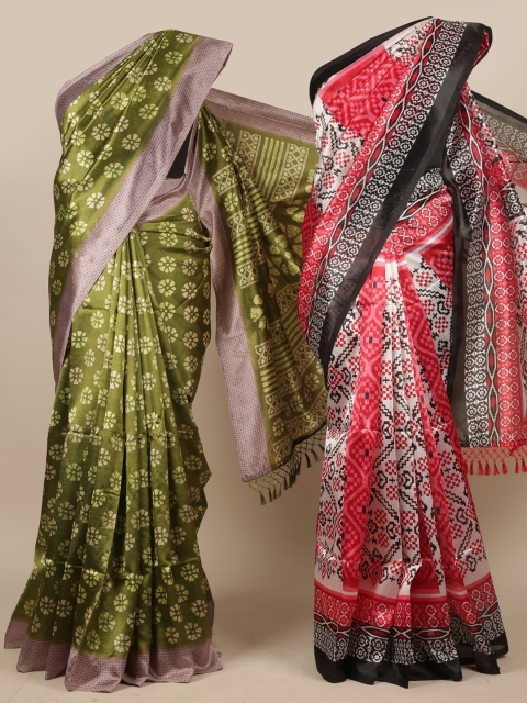 

Pothys Pack of 2 Green & Pink Ethnic Motifs Printed Jute Silk Saree