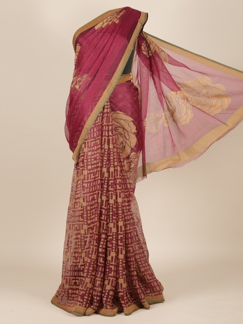 

Pothys Purple Floral Jute Silk Half and Half Saree