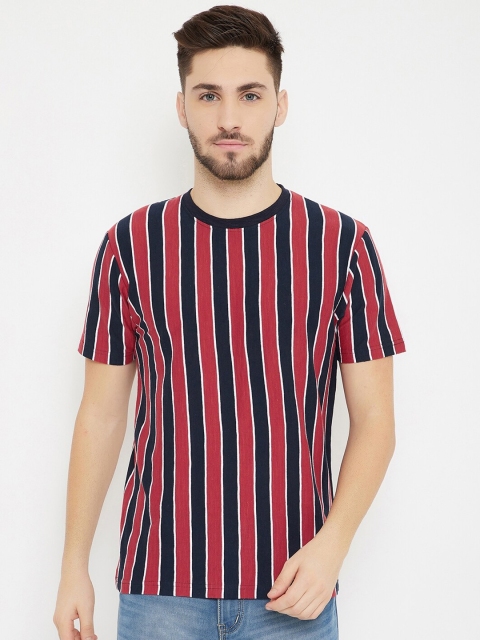 

HARBORNBAY Men Maroon Striped T-shirt