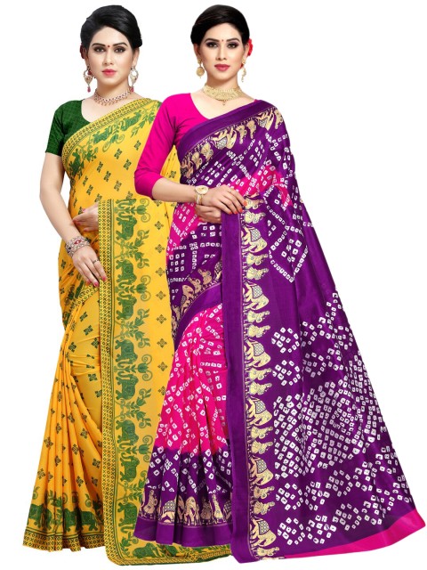 

KALINI Pack Of 2 Yellow & Green Printed Saree
