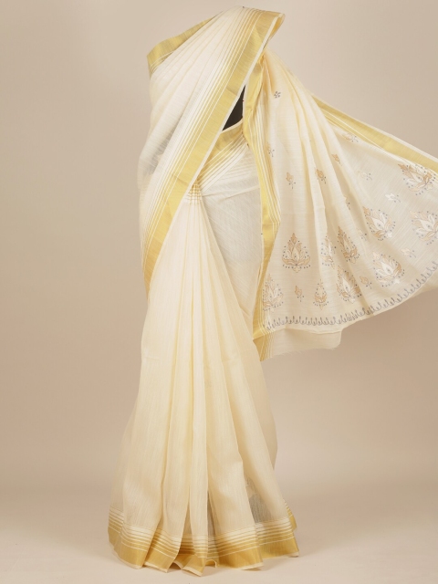 

Pothys Cream & Gold-Toned Zari Pure Cotton Saree