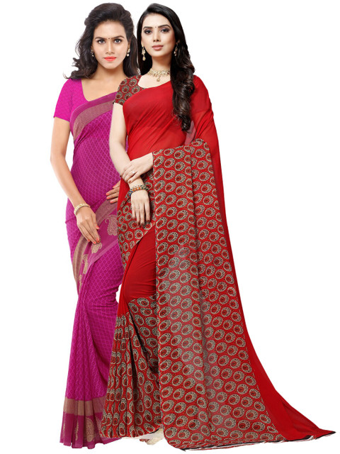 

KALINI Pack of 2 Red & Pink Ethnic Motifs Poly Georgette Saree