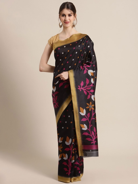 

KSUT Black & Pink Ethnic Motifs Art Silk Mysore Silk Saree