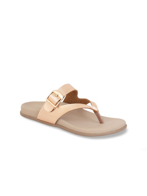 

Zyla Women Rose Gold Open Toe Flats with Buckles