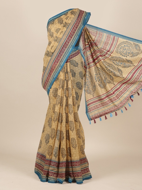 

Pothys Cream & Black Jute Silk Saree