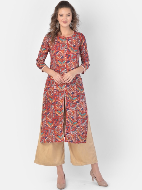 

Ojjasvi Women Maroon Ethnic Motifs Kantha Printed Kantha Work Kurta