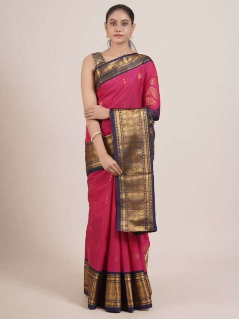 

Pothys Pink & Navy Blue Woven Design Zari Pure Silk Gadwal Saree