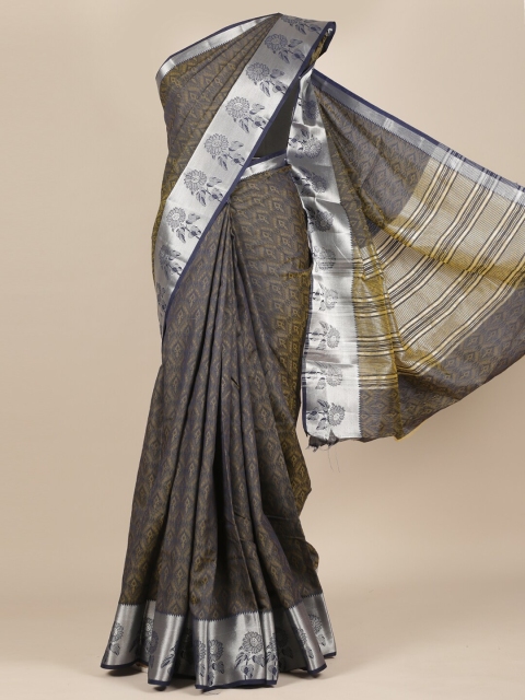 

Pothys Navy Blue & Yellow Ethnic Motifs Zari Jute Silk Saree