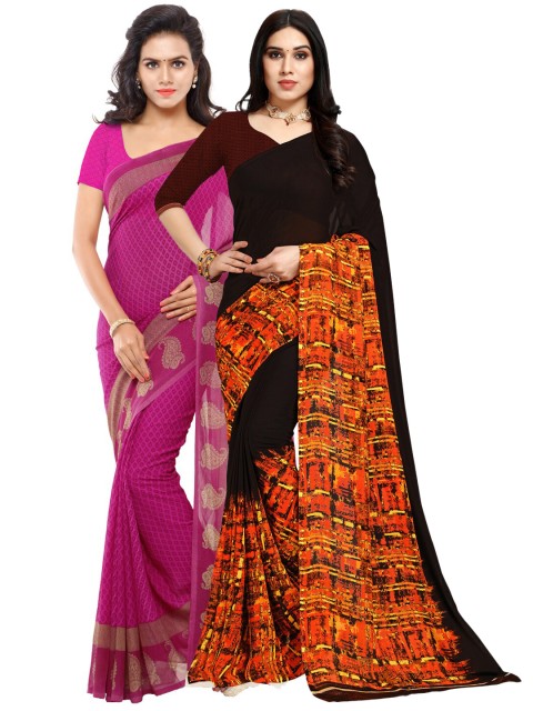 

KALINI Pack Of 2 Pink & Black Ethnic Motifs Sarees
