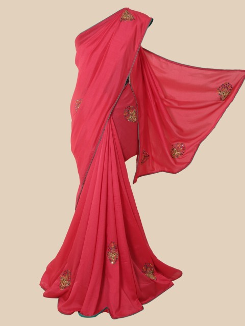 

Pothys Pink & Gold-Toned Embellished Art Silk Saree