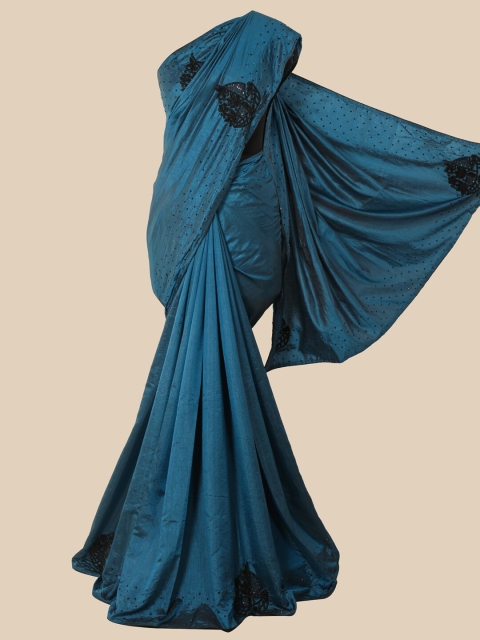 Pothys Navy Blue & Black Embellished Art Silk Saree