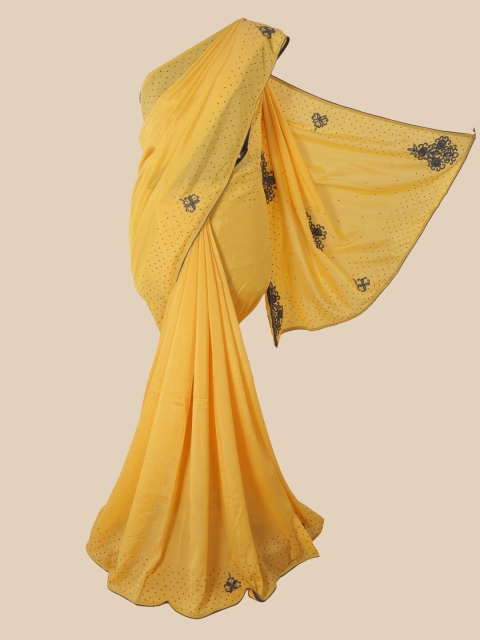 

Pothys Yellow & Black Embellished Beads and Stones Art Silk Saree