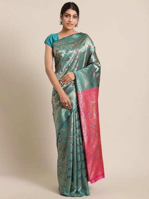 

KSUT Turquoise Blue & Gold Woven Design Pure Silk Banarasi Saree