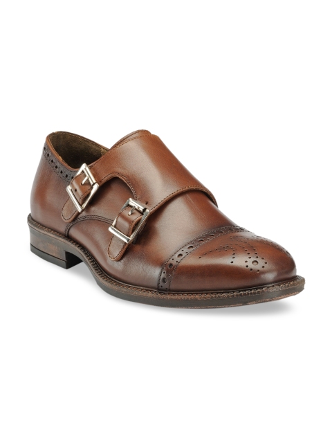 

Teakwood Leathers Men Brown Colourblocked Leather Monks