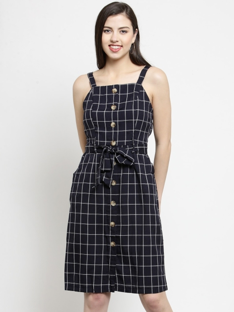 

Global Republic Navy Blue & White Checked Dress
