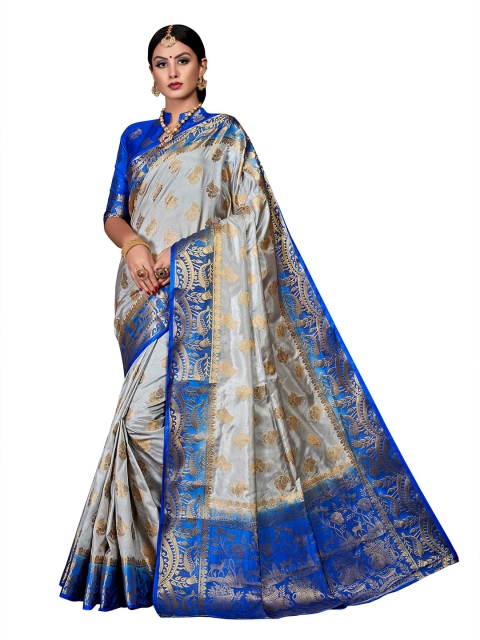

GoSriKi Grey & Gold Woven Design Art Silk Saree