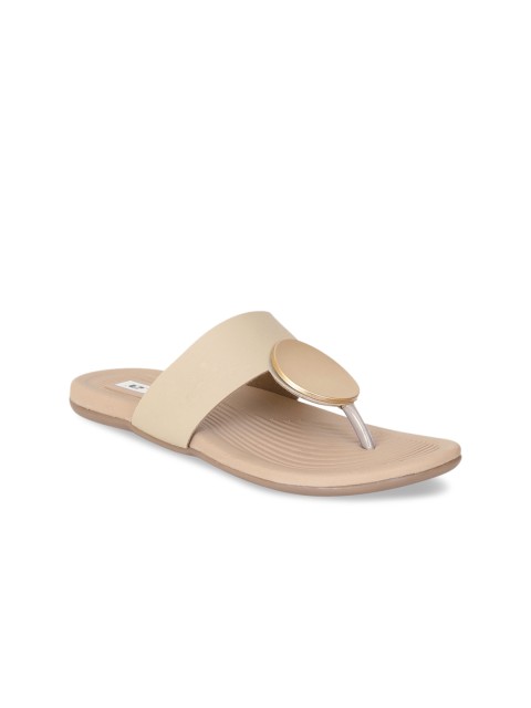 

Zyla Women Cream-Coloured Synthetic T-Strap Flats