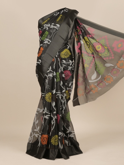

Pothys Black & Green Floral Jute Silk Saree