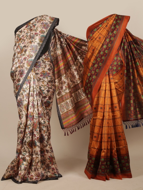 

Pothys Pack Of 2 Jute Silk Sarees, Cream