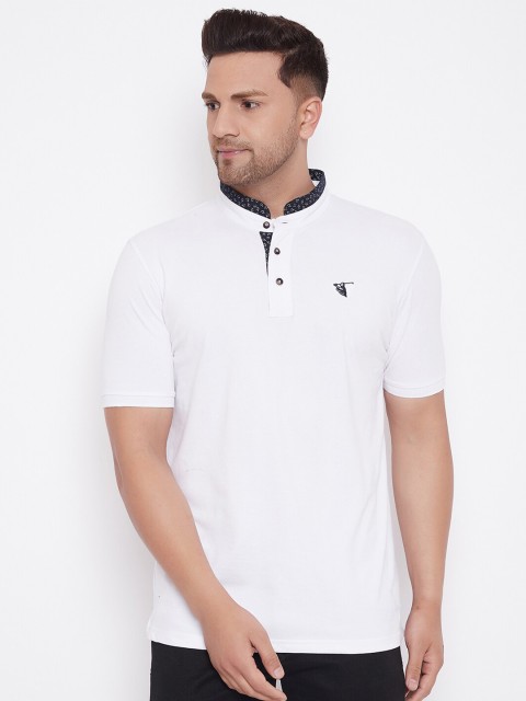 

HARBORNBAY Men White Mandarin Collar T-shirt