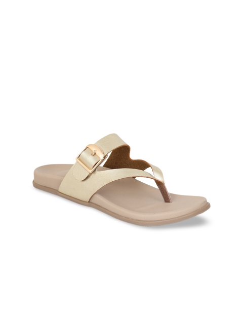 

Zyla Women Gold Open Toe Flats with Buckles