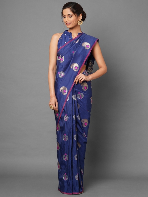 

Mitera Navy Blue Woven Design Silk Blend Banarasi Saree
