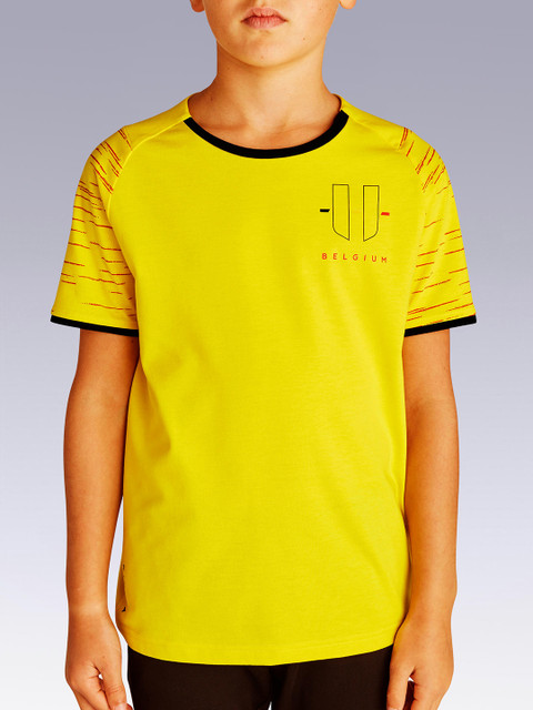 

Kipsta By Decathlon Unisex Kids Yellow & Red Printed Slim Fit Quick Dry Belgium Jersey