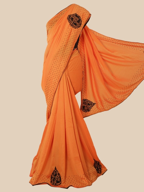 

Pothys Orange & Black Embellished Beads and Stones Art Silk Saree
