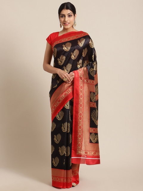

KSUT Black & Red Ethnic Motifs Art Silk Saree