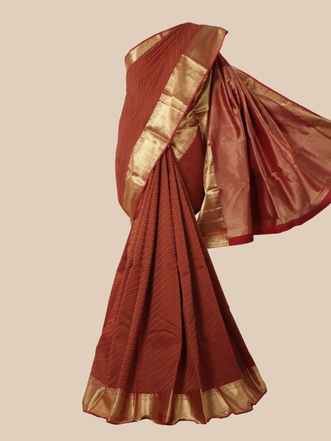 

Pothys Maroon & Gold-Toned Woven Design Pure Silk Kanjeevaram Saree