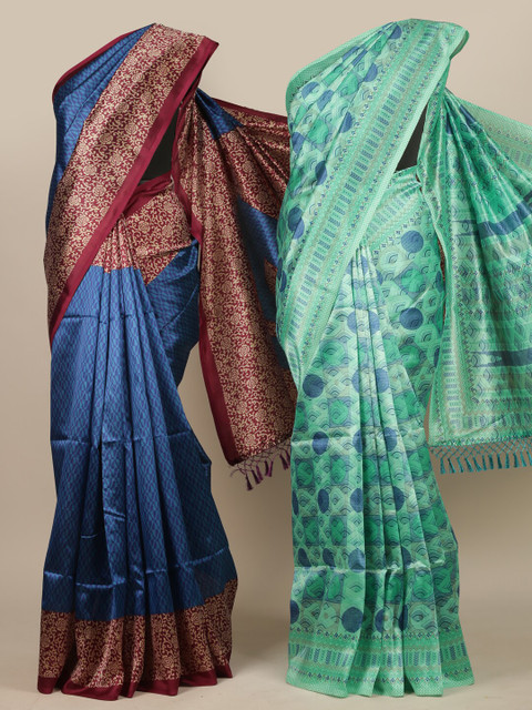 

Pothys Blue & Green Pack Of 2 Printed Jute Silk Saree