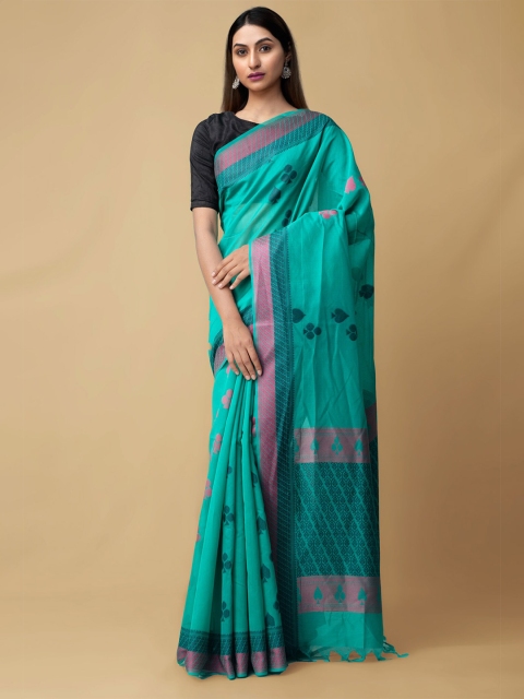 

Unnati Silks Green & Pink Silk Cotton Baluchari Saree