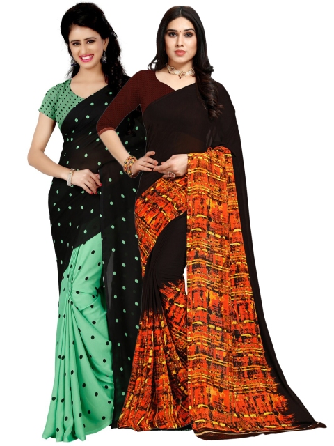 

KALINI Women Pack of 2 Poly Georgette Sarees, Sea green