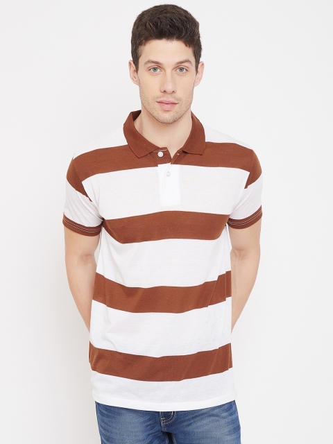 

HALTON HILLS Men Brown & White Striped Polo Collar T-shirt