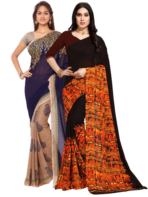

KALINI Pack of 2 Poly Georgette Sarees, Navy blue