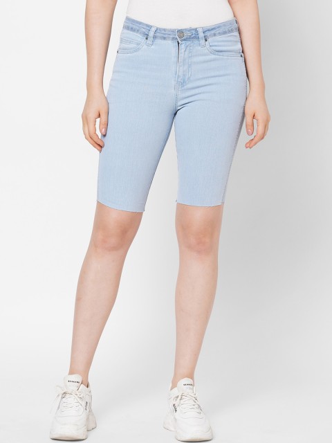 

TARAMA Women Blue Skinny Fit Mid-Rise Denim Shorts
