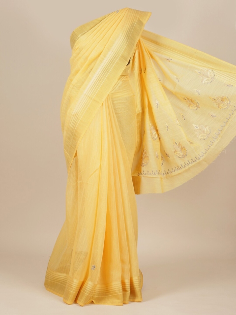 

Pothys Yellow & Gold-Toned Embroidered Pure Cotton Saree