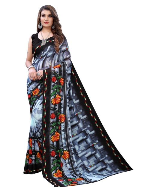 

KALINI Blue & Green Floral Pure Georgette Saree