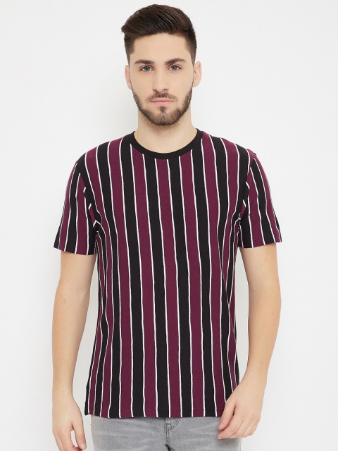 

HARBORNBAY Men Burgundy Striped T-shirt