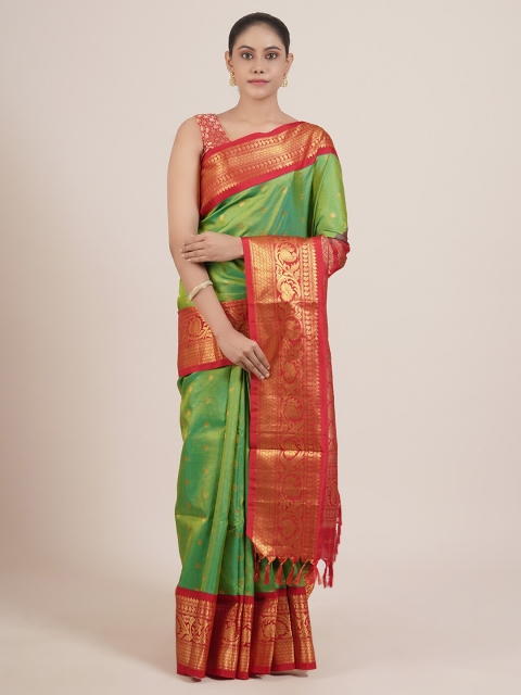 

Pothys Green & Red Woven Design Zari Pure Silk Gadwal Saree