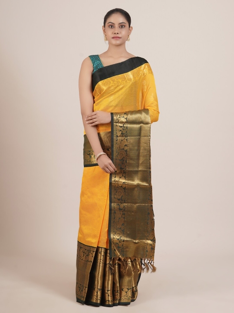 

Pothys Yellow & Black Ethnic Motifs Pure Silk Gadwal Saree