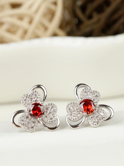 

GIVA 925 Sterling Silver & Red Floral Ruby Stud Earrings