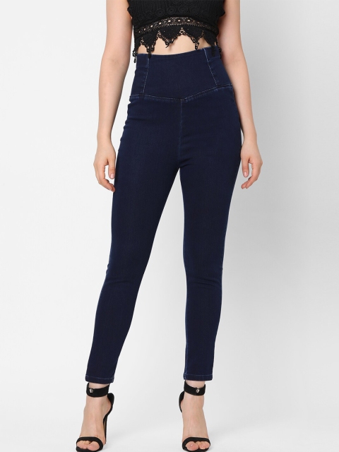 

TARAMA Women Blue Solid Skinny-Fit Pull-On Tummy Tucker Denim Jeggings, Navy blue