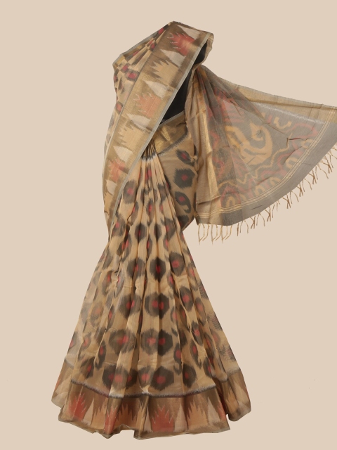 Pothys Cream & Black Woven Design Silk Cotton Saree