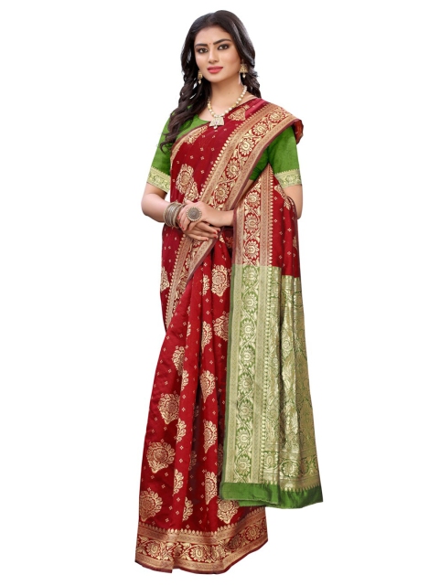 

KALINI Maroon & Green Woven Design Banarasi Saree