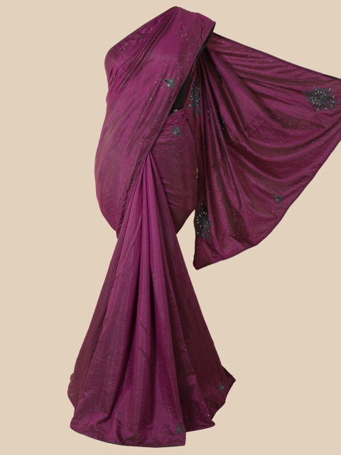 

Pothys Violet & Green Embellished Beads and Stones Art Silk Saree